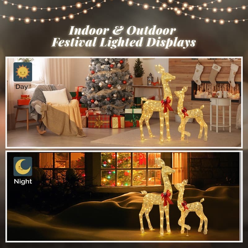 2-Piece Lighted Christmas Deer Family - Gold