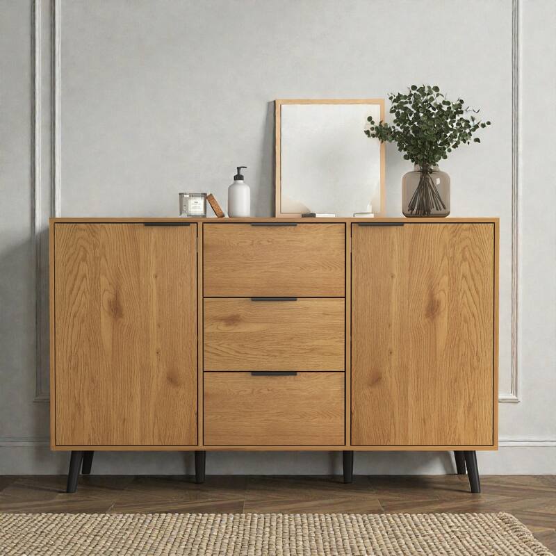47.2" Kitchen Buffet Sideboard Cabinet with Storage, Coffee Bar Cabinet with 3 Drawers and 2 Doors for Dining Room - Natural