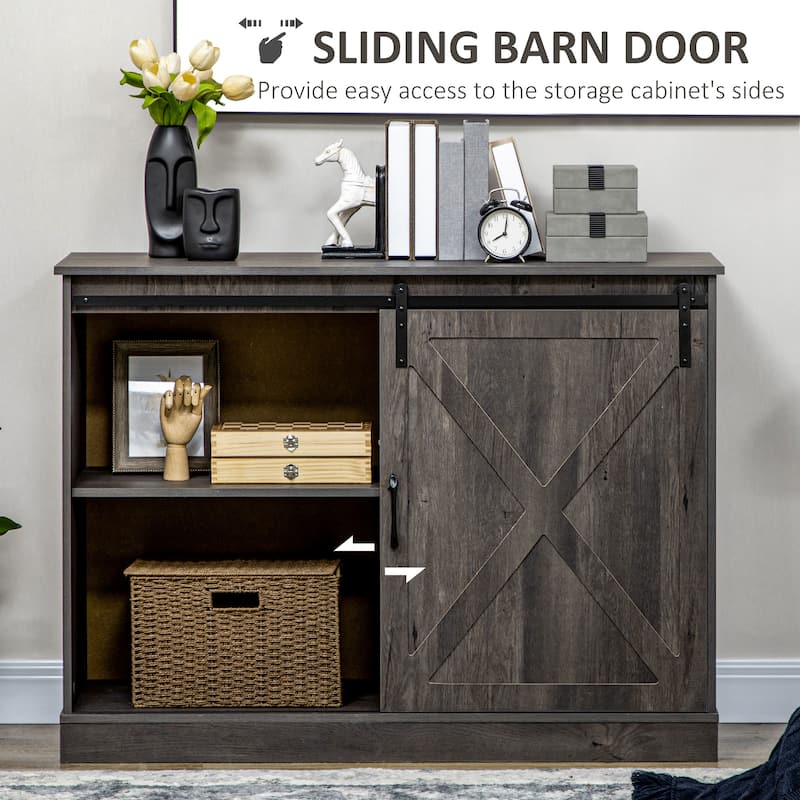 HOMCOM Farmhouse Coffee Bar Cabinet, Kitchen Sideboard, Buffet Cabinet with Sliding Barn Door and 3 Storage Drawers, Dark Grey