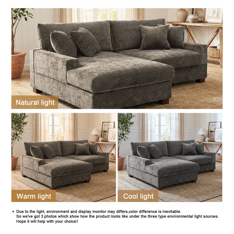 2 Set Chenille Upholstered Modular Sectional Sofa Chaise with Pillows