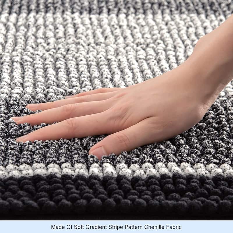 Subrtex Rugs Chenille Gradient Stripe Pattern Soft Plush Bath Rug Shower Water Absorbent Mat