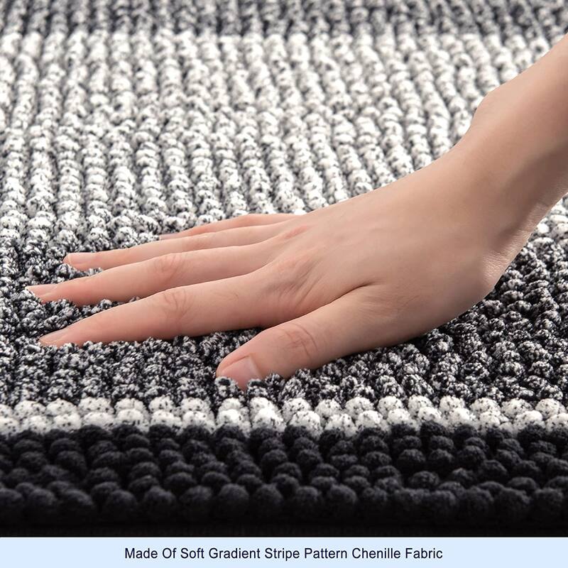 Subrtex Rugs Chenille Gradient Stripe Pattern Soft Plush Bath Rug Shower Water Absorbent Mat