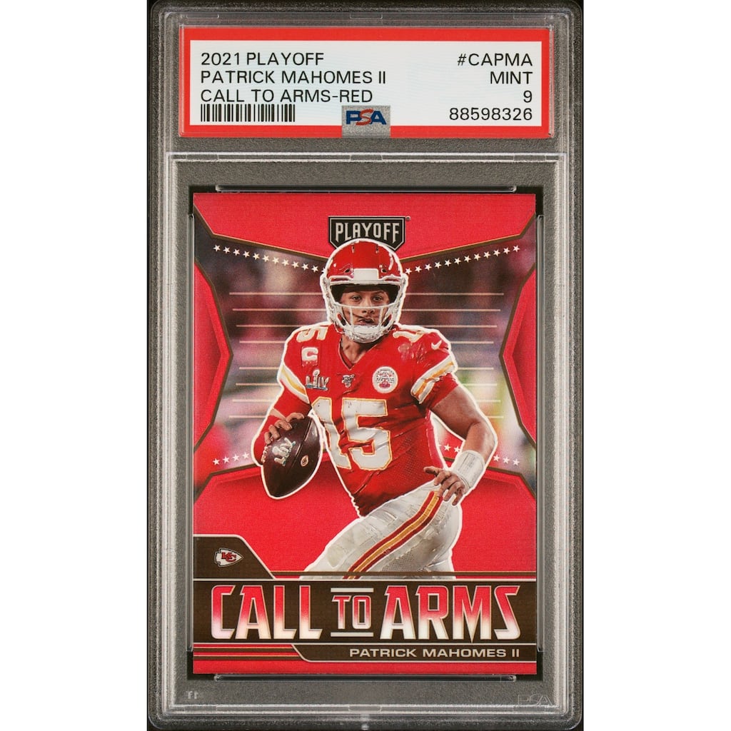 Patrick Mahomes 2021 Panini Playoff Call to Arms Red Card #CAPMA Graded PSA 9 - 8'6" x 11'6"