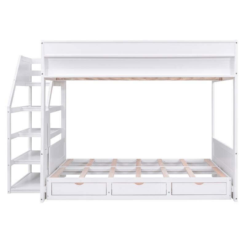 Wood Full Bunk Bed with Daybed Feature and 3 Storage Drawers