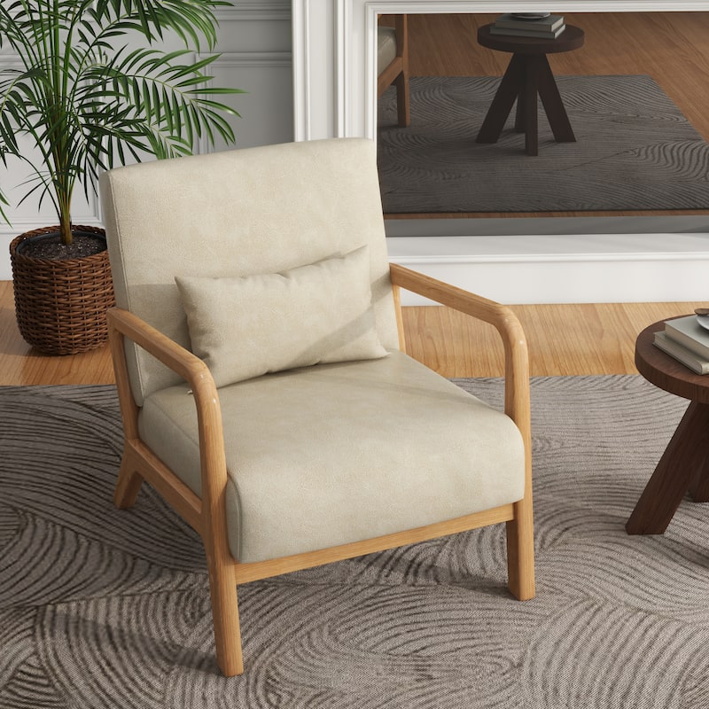 Mid Century Modern Upholstered Accent Chair with Pillow