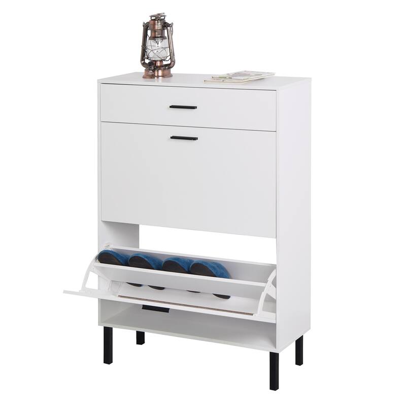Shoe Storage Cabinet, Freestanding Shoe Rack Storage Organizer with Drawers,Metal Legs and 2 Flip Drawers