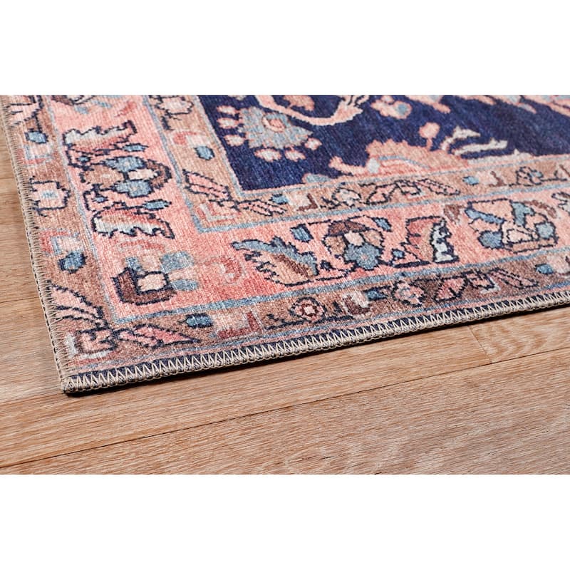 Terra by Obeetee Bergen Floral Navy Rug - Oxford Blue - 2'6" x 7'6"
