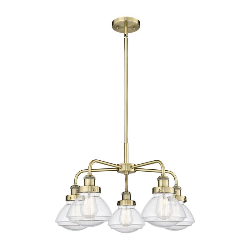 Innovations Lighting Olean - 5 Light 25" Stem Hung Chandelier - Antique Brass/Seedy