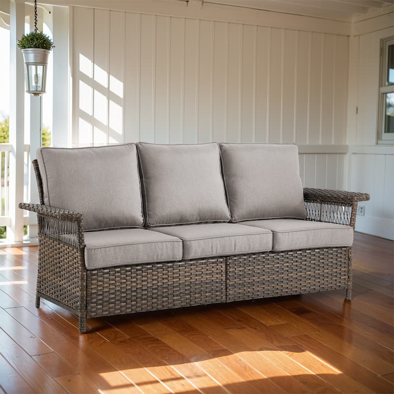 Gymojoy Outdoor Patio Wicker Rattan Sofa - Brown - Brown - Grey