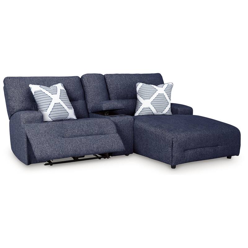 Signature Design by Ashley Acklen Place Blue 3-Piece Power Reclining Sectional with Chaise - 94"W x 70"D x 40"H