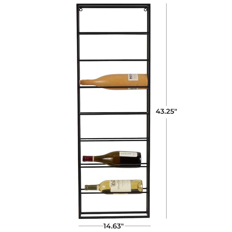 Black Metal Minimalistic 8 Bottle Wall Wine Rack with Open Style Frame