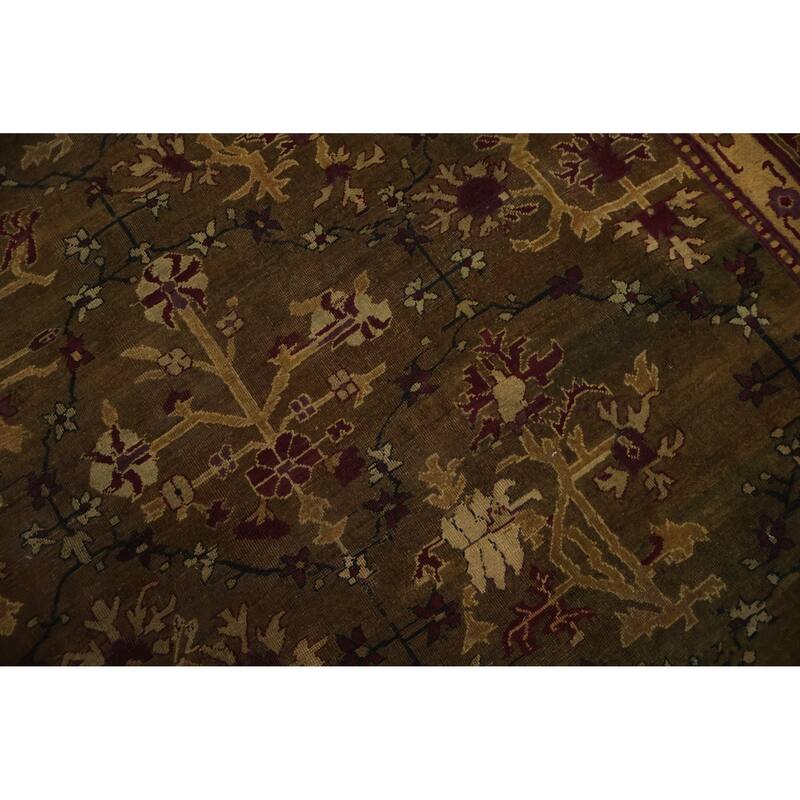 Hand Knotted Oriental 100% Wool Carpet Traditional Floral Green Agra Area Rug - 14' 10'' X 13' 1''