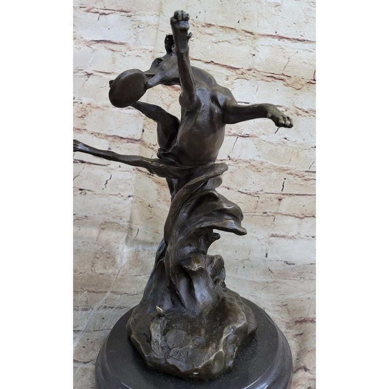 Puppy Dog Catching Frisbee Bronze Sculpture Statue Decor Original Art By Milo