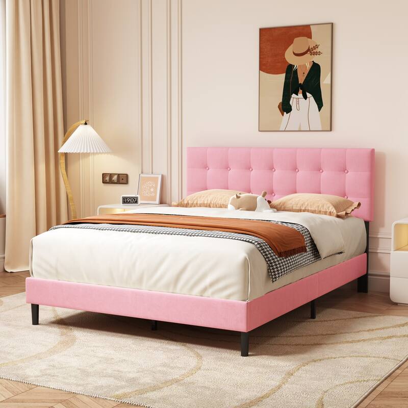 Alazyhome Square Tufted Upholstered Platform Bed Frame