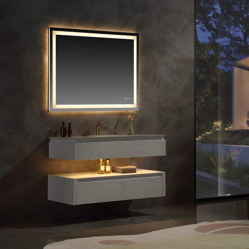Modland 36''/48'' Floating Bathroom Vanity with ETL-Certified LED Lighting, Soft-Close Drawers & Waterproof, White