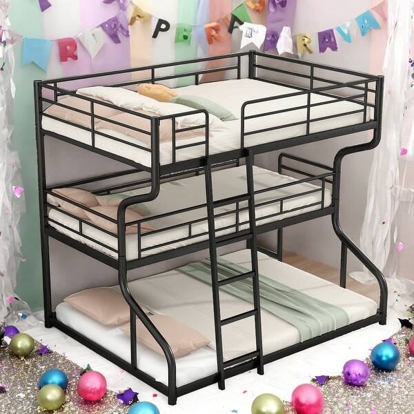 slide 2 of 25, Full XL Over Twin XL Over Queen Size Triple Bunk Bed With Ladder for Home Black