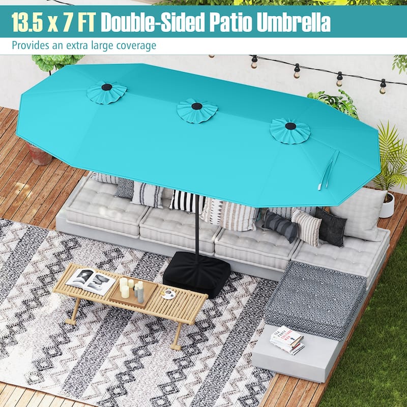 Gymax 13FT Double-sided Patio Umbrella w/ Crank Handle Umbrella Base