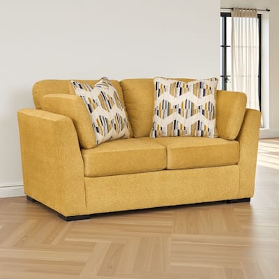 Viena Loveseat, 2 Accent Throw Pillows, Yellow Faux Velvet 68 Inch