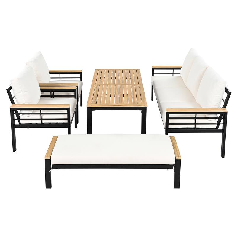 5-Piece Patio Furniture Set, 3-Seat Sofa with Cushions for Backyard
