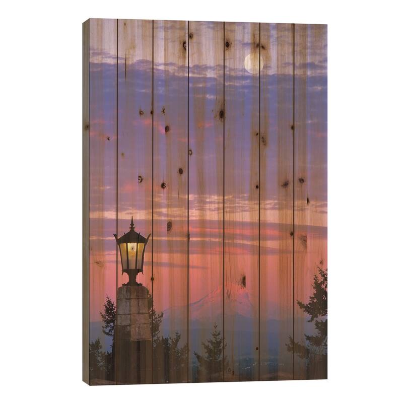 USA, Oregon, Portland. Mt. Hood with moonrise at sunset II Print On Wood by Jaynes Gallery - Multi-Color - 26x18x1.5