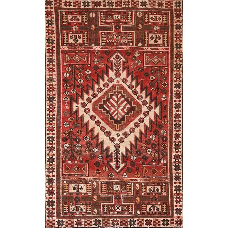 Tribal Qashqai Persian Vintage Area Rug Handmade Wool Carpet - 4'0"x 7'2"
