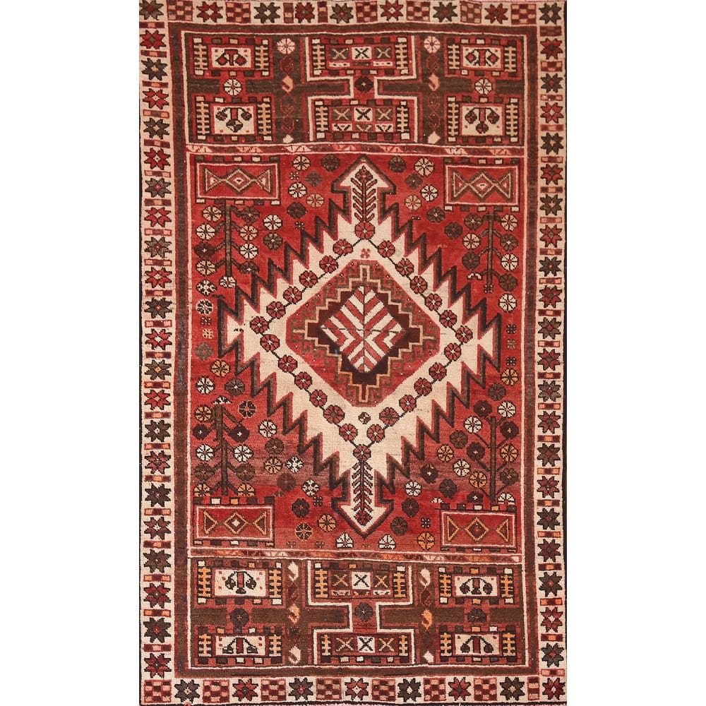 Tribal Qashqai Persian Vintage Area Rug Handmade Wool Carpet - 4'0"x 7'2"