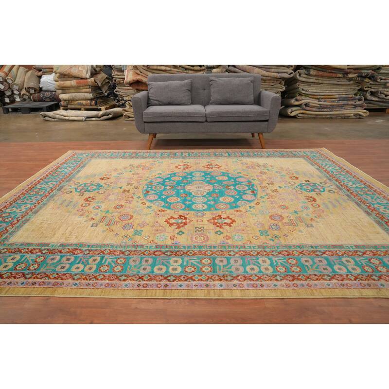 Hand Knotted Oriental 100% Wool Carpet Traditional Floral Yellow & Gold Ziegler Area Rug - 9' 9'' X 8' 0''