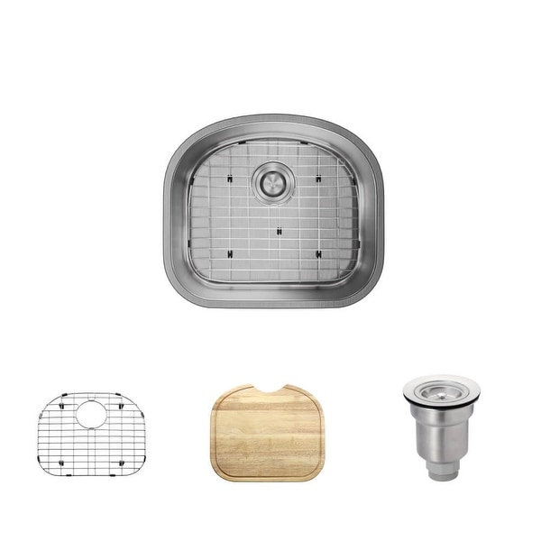 Rene R1-1017 20-1/8" Single Basin Stainless Steel Kitchen Sink - Basin Rack, Basket Strainer, and Cutting Board Included