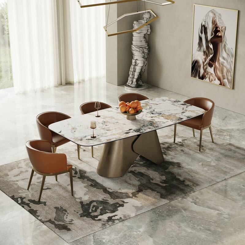 Modrest Aragon Modern Brown Vegan Leather & Brass Dining Chair