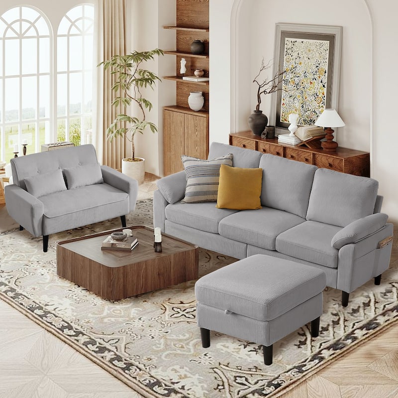 3-Piece Living Room Sectional Sofa Set with Loveseat and Ottoman