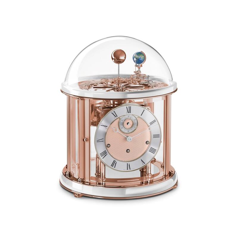 Westminster Chimes Calendar Mantle Clock - 14" - Rose Gold and White
