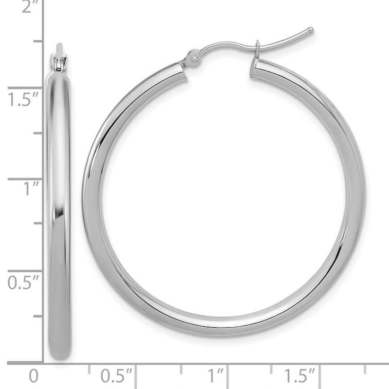 Curata 14k White Gold Polished Polished Hoop Earrings - 40x40mm