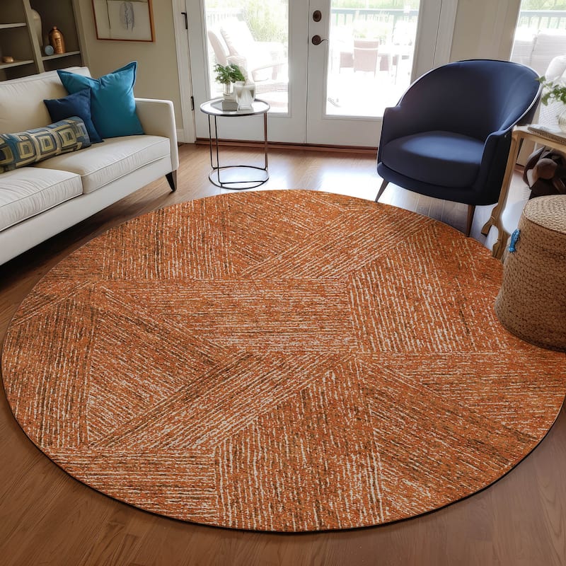 Machine Washable Indoor/ Outdoor Solid Geo Chantille Rug - Copper - 8' x 8'