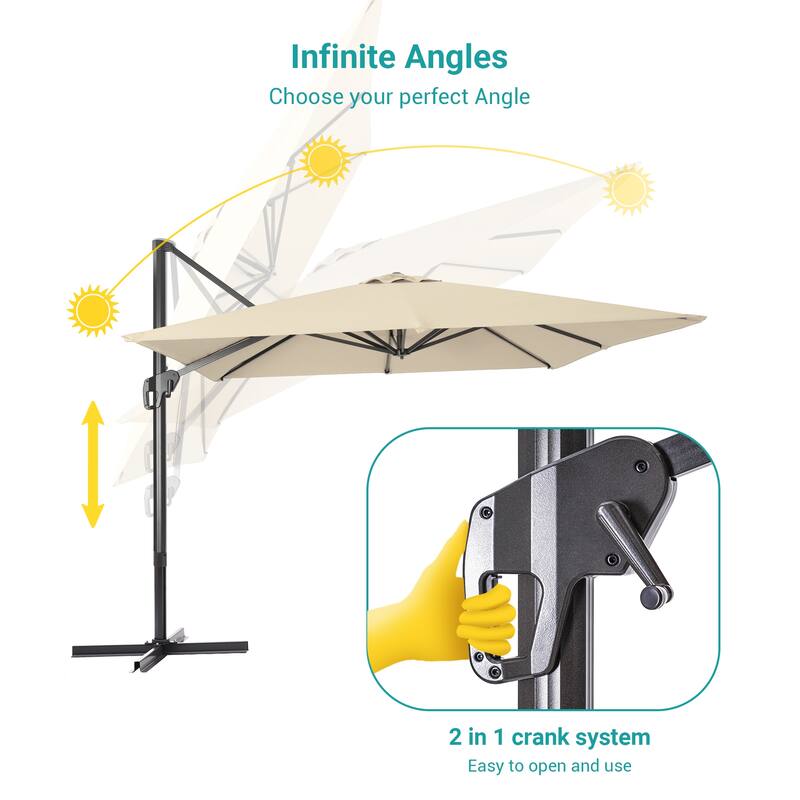 BONOSUKI 10x10FT Cantilever Patio Umbrella Infinite Angle Adjustment
