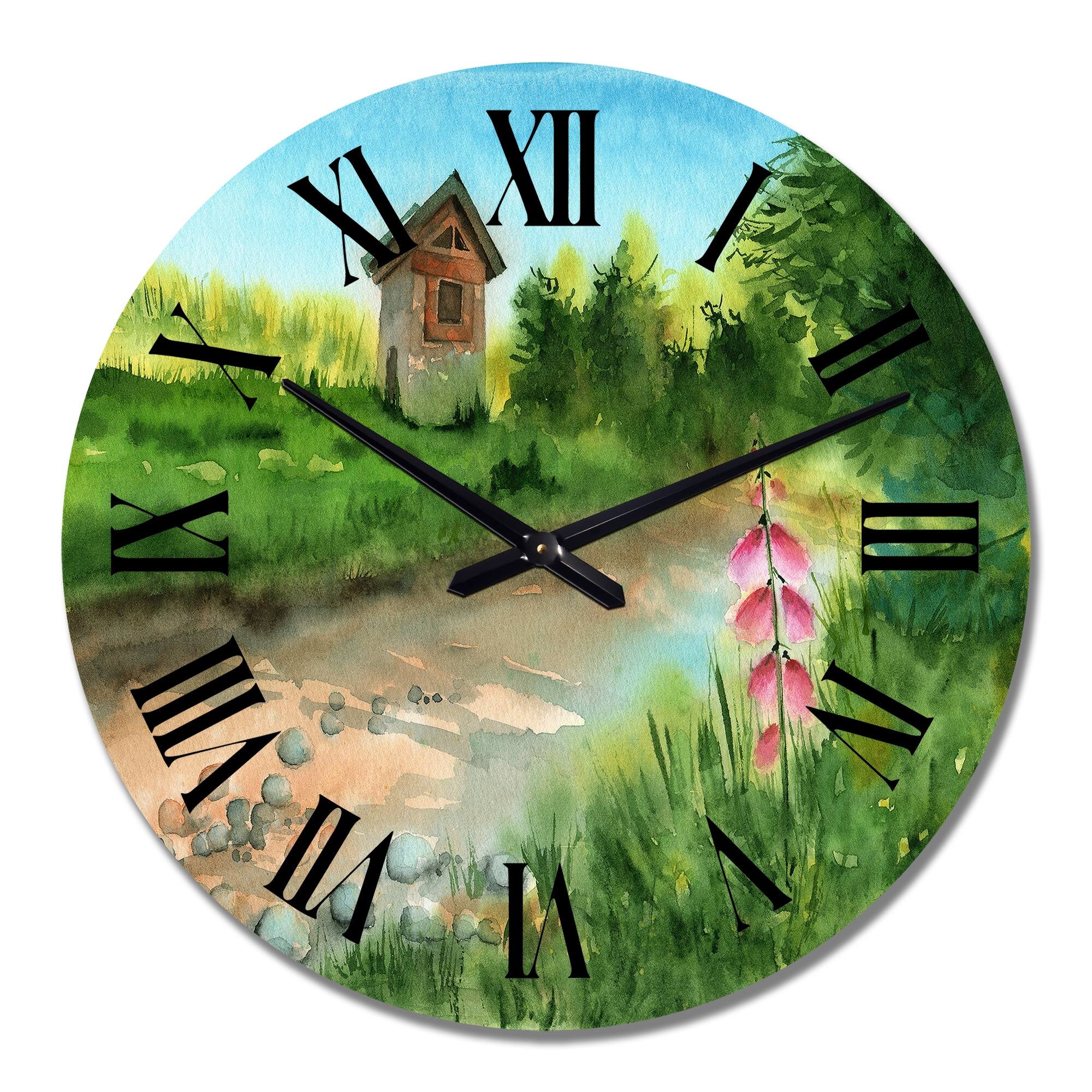Designart 'Landscape With A Picturesque Road' Lake House wall clock