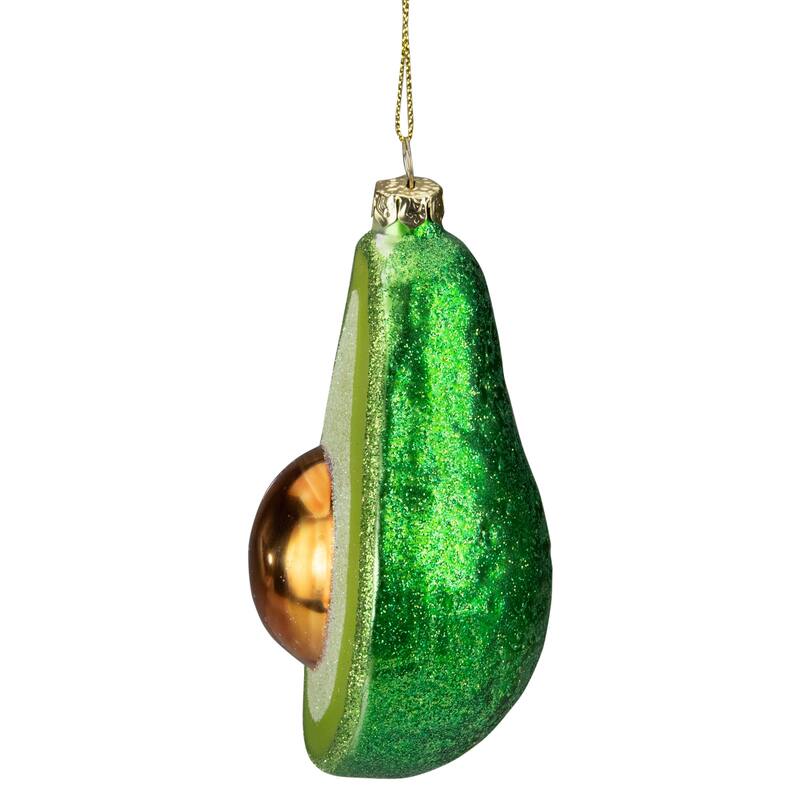 4.5" Green and Yellow Glass Avocado Christmas Ornament