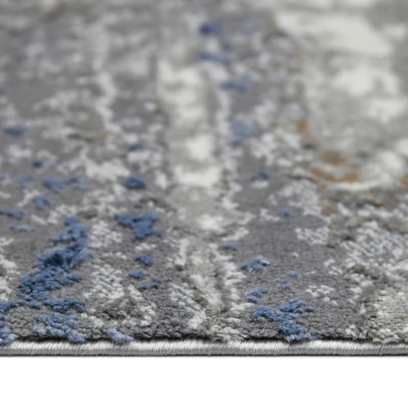 Sylvia Hannah Gray/Blue Polyester Blend Performance Area Rug