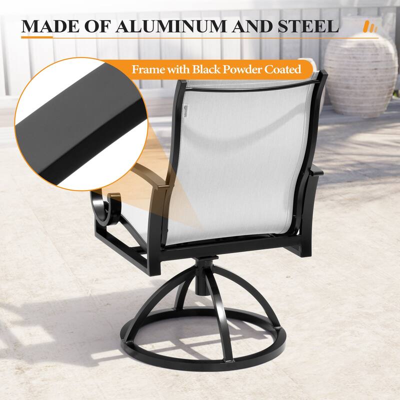 9-Piece Set Outdoor Aluminum Patio Dining Table and Swivel Sunbrella Dining Chairs with Umbrella and Base