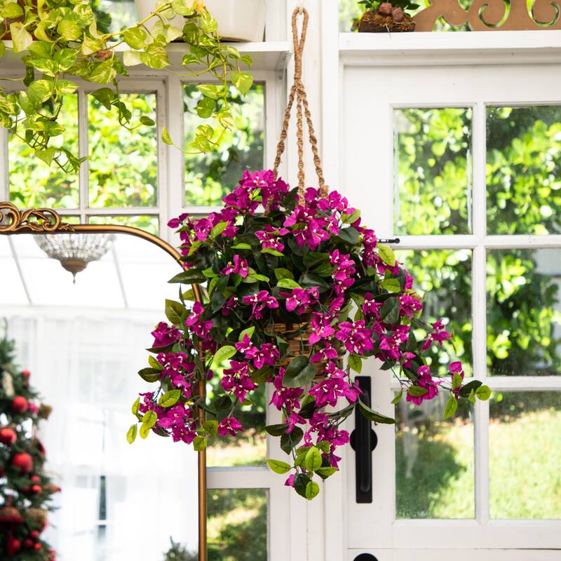 28-in UV Resistant Artificial Bougainvillea in Hanging Basket