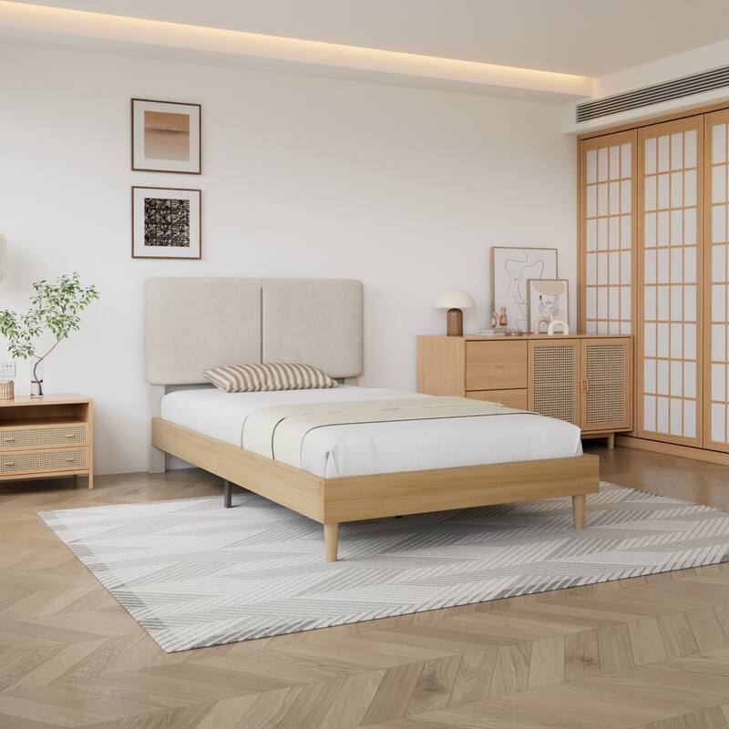 VECELO Upholstered Platform Bed Frame with Adjustable Headboard, Solid Wood Slats, No Box Spring Needed, Twin/Full/Queen Size