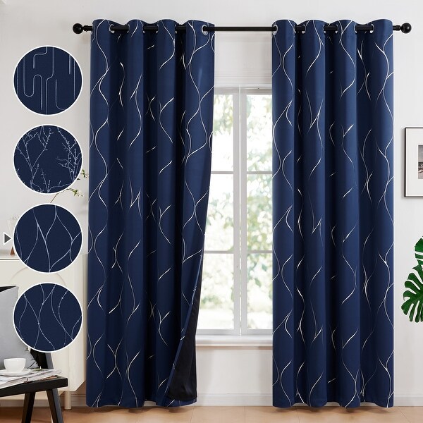 Deconovo Total Blackout Curtains Silver Pattern Drapes 2 Panels On Sale Bed Bath Beyond 40659950