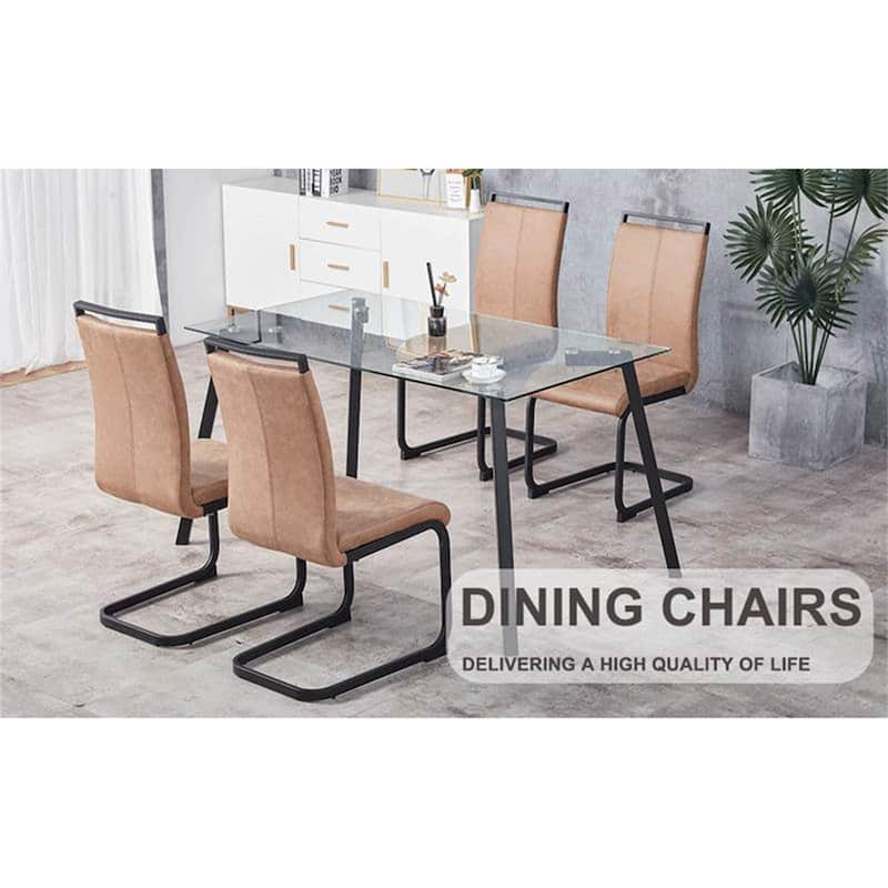 4 Pc Dining Chairs, PU Leather/ Fabric Padded Seat Living Room Chair