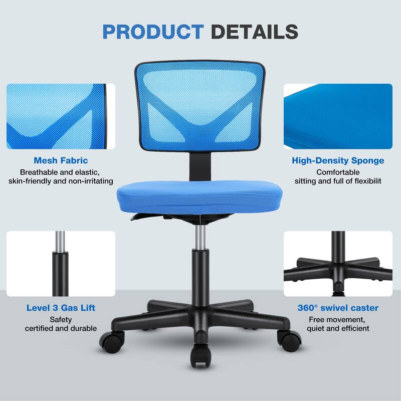 Compact Low Back Swivel Task Chair with Adjustable Height & Wheels
