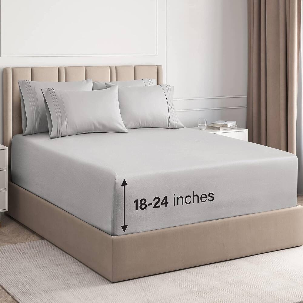 CGK Linens Extra Deep Pocket Microfiber 6 Piece Bed Sheet Set Soft & Cooling