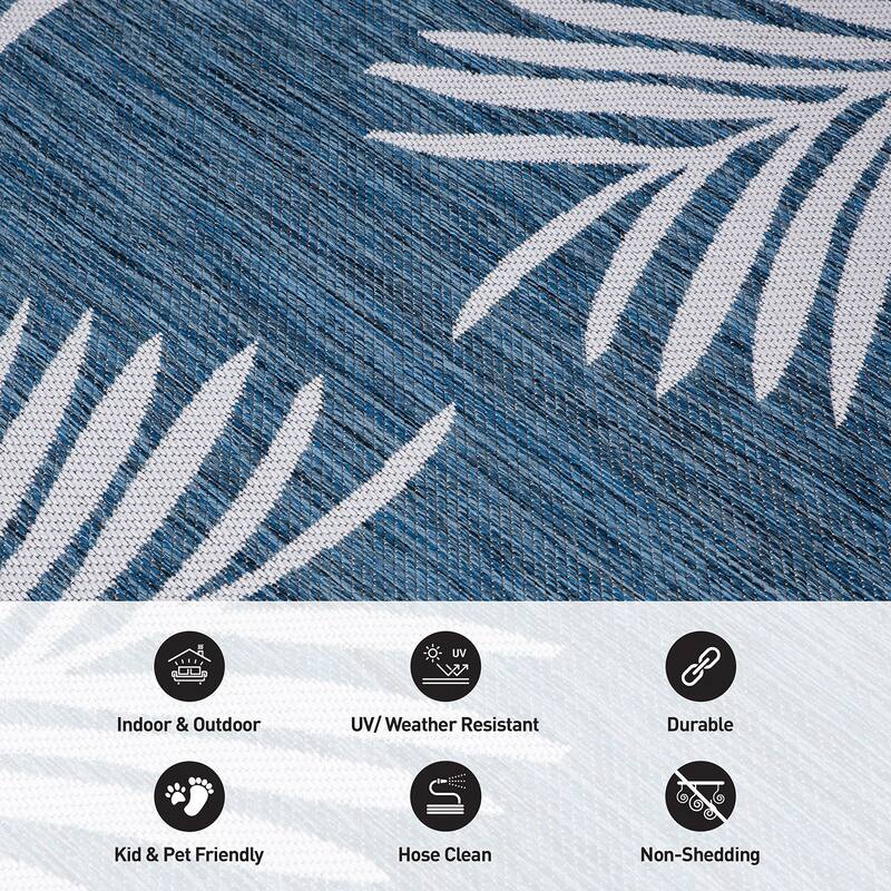 World Rug Gallery Contemporary Palm Leaves Textured Flat Weave Indoor/Outdoor Area Rug