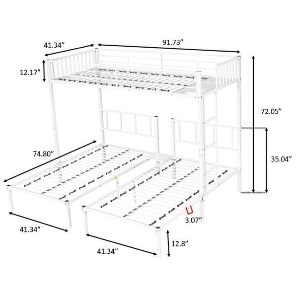 dimension image slide 0 of 2, Twin Size Triple Bunk Bed with Guardrail, Detachable Metal Bed Frame