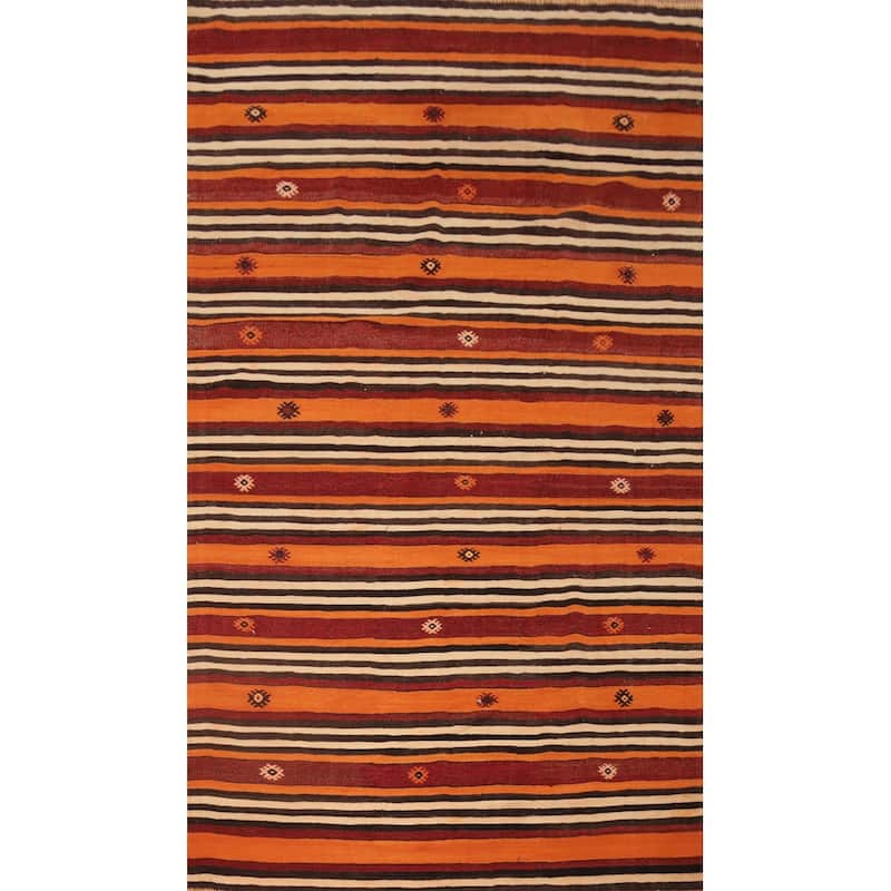Hand Woven Oriental 100% Wool Carpet Southwestern Tribal Oranges & Rust Kilim Area Rug - 9' 11'' X 5' 7''
