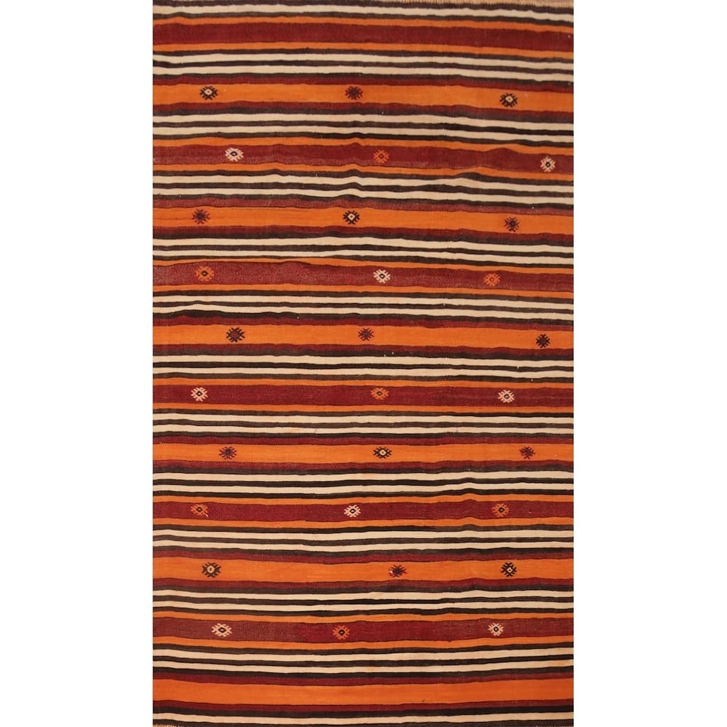 Hand Woven Oriental 100% Wool Carpet Southwestern Tribal Oranges & Rust Kilim Area Rug - 9' 11'' X 5' 7''
