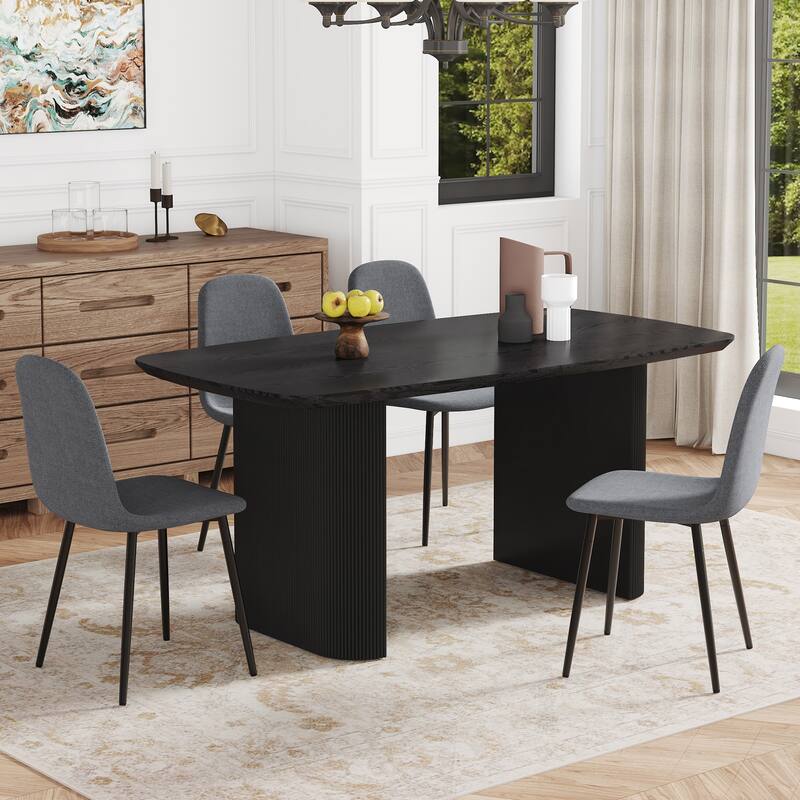 5-Piece Dining Table Set.67 * 35.4 inch wood grain MDF dining table With 4 Linen-Cotton Dining Chairs