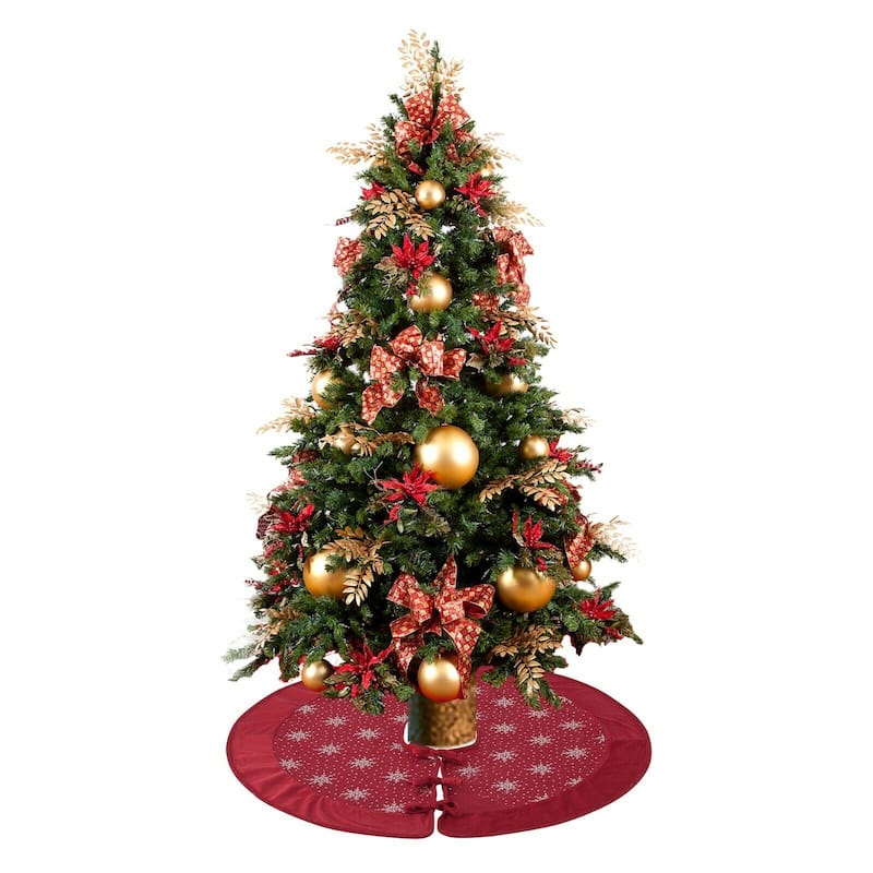 Christmas Tree Skirt with Tie Closure Holiday Decoration Twinkle Star - 35in - Red/Silver